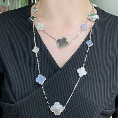 [OAKJURI Jewelry]CLOVER 16 MOTIF CHALCEDONY MOP SILVER NECKLACE