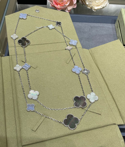 [OAKJURI Jewelry]CLOVER 16 MOTIF CHALCEDONY MOP SILVER NECKLACE