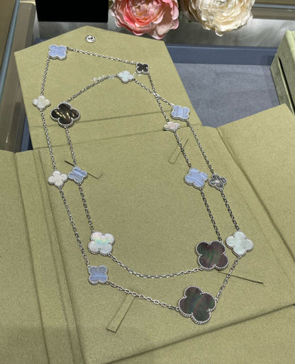 [OAKJURI Jewelry]CLOVER 16 MOTIF CHALCEDONY MOP SILVER NECKLACE