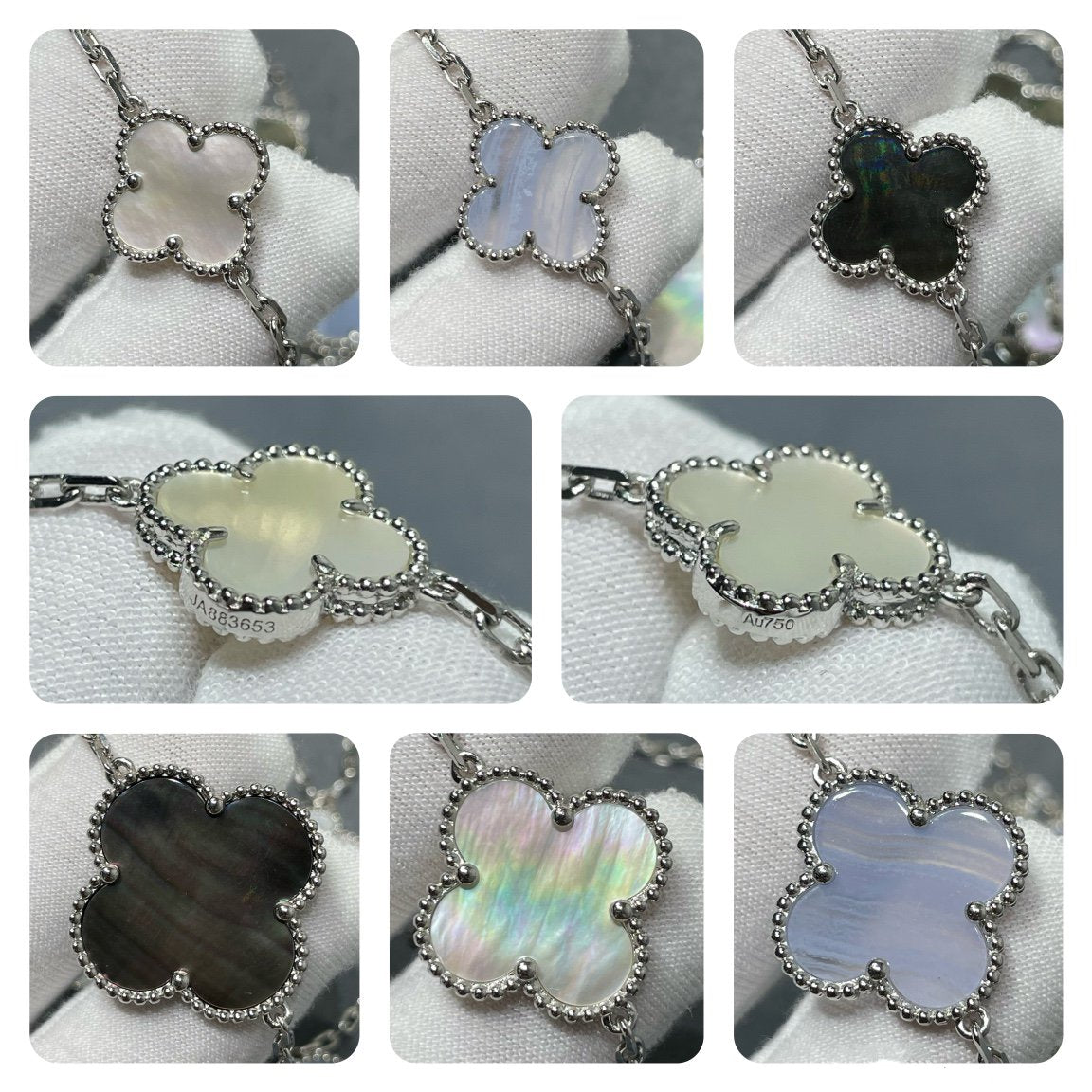 [OAKJURI Jewelry]CLOVER 16 MOTIF CHALCEDONY MOP SILVER NECKLACE