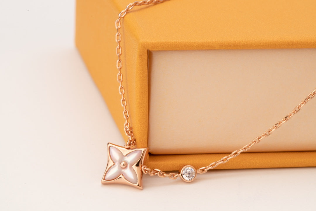 [OAKJURI Jewelry]STAR PINK MOP 1 DIAMOND PINK GOLD NECKLACE