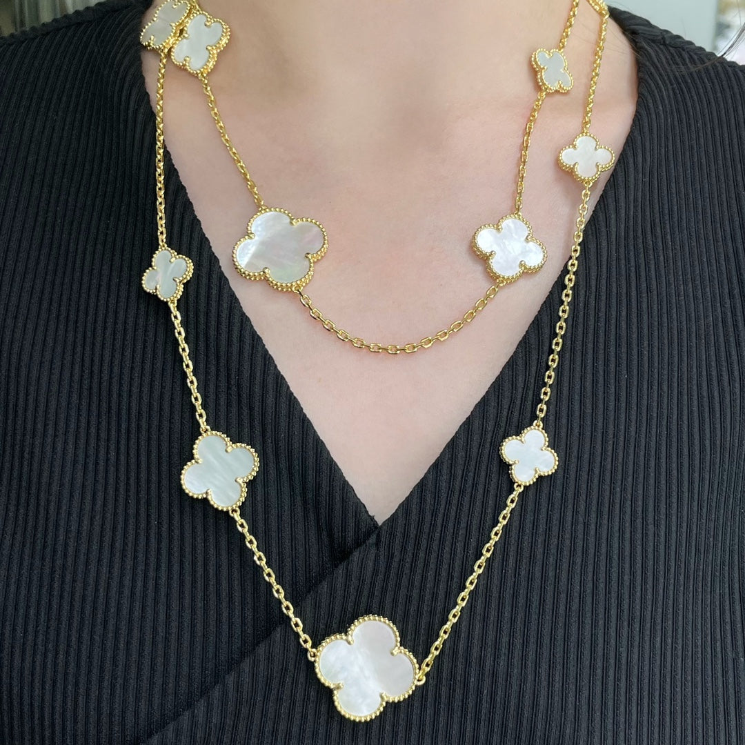 [OAKJURI Jewelry]CLOVER 16 MOTIF WHITE MOP GOLD NECKLACE
