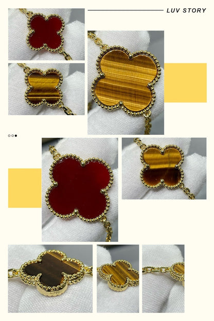 [OAKJURI Jewelry]CLOVER 16 MOTIF CARNELIAN TIGER EYE ROSE GOLD NECKLACE