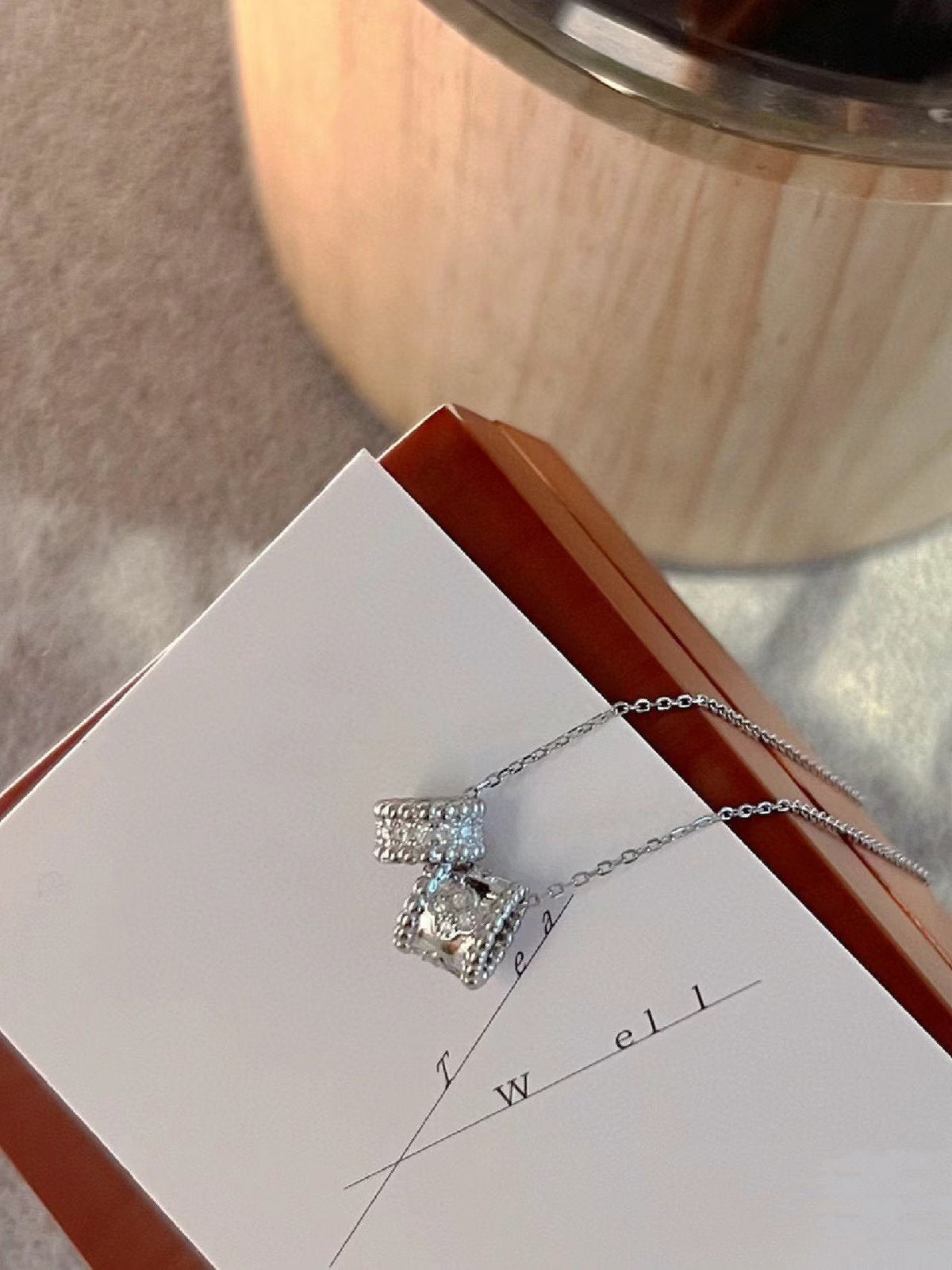[OAKJURI Jewelry]PERLEE DOUBLE PENDANT SILVER DIAMOND NECKLACE