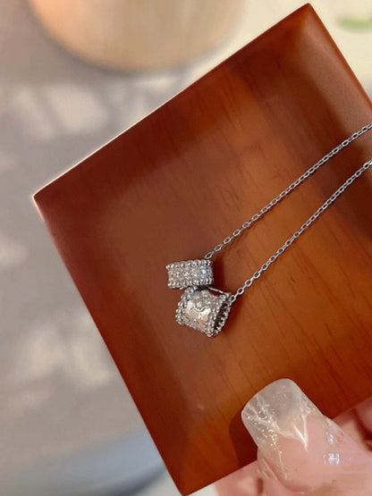 [OAKJURI Jewelry]PERLEE DOUBLE PENDANT SILVER DIAMOND NECKLACE