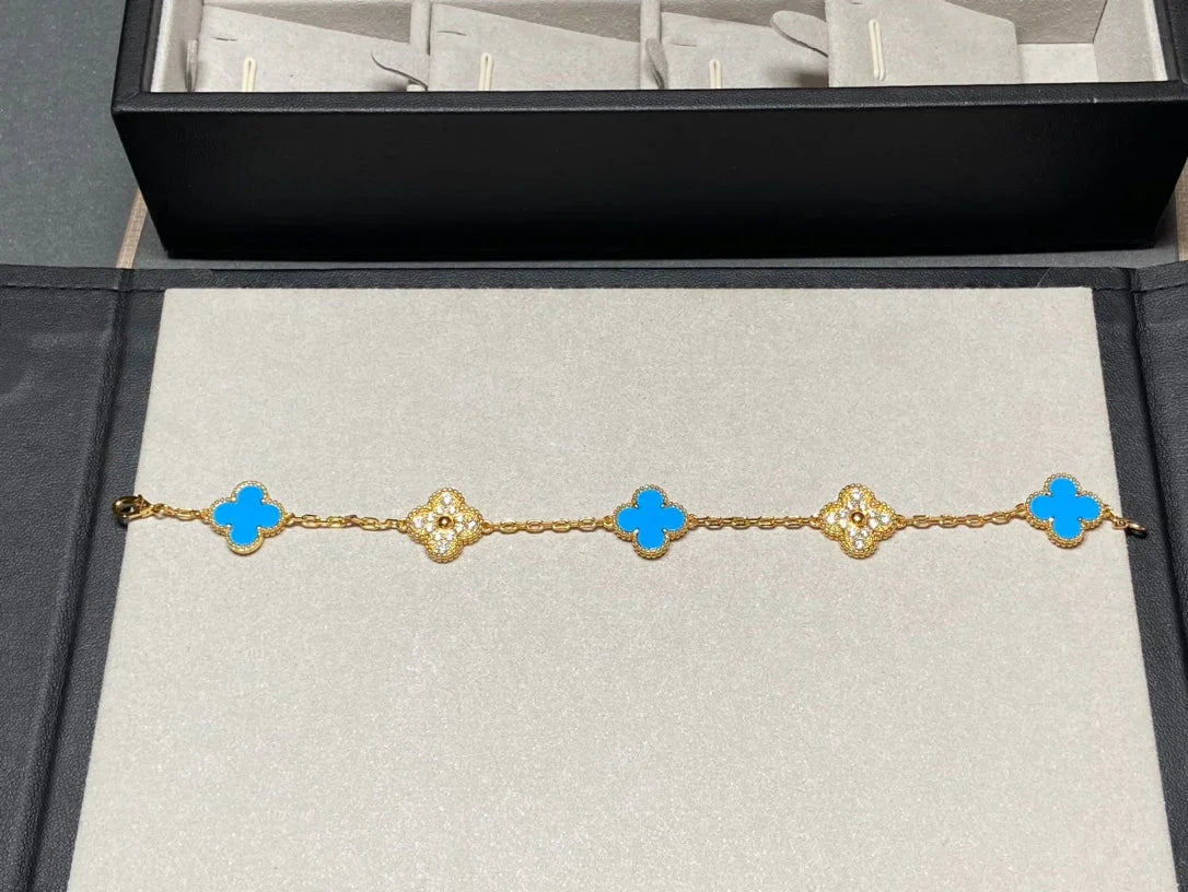 [OAKJURI Jewelry] CLOVER 5 MOTIF BLUE AGATE BRACELET COLLECTION