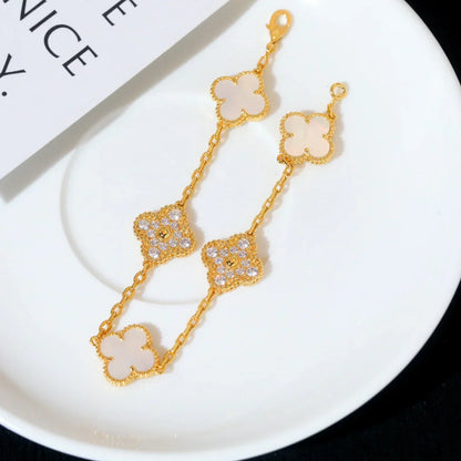 [OAKJURI Jewelry]CLOVER WHITE PEARL MOP 5 MOTIF BRACELET COLLECTION