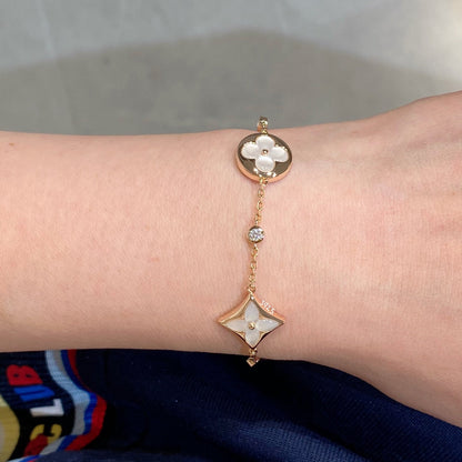 [OAKJURI Jewelry]STAR AND SUN 4 MOTIF WHITE MOP PINK GOLD BRACELET
