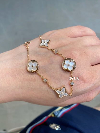 [OAKJURI Jewelry]STAR AND SUN 4 MOTIF WHITE MOP PINK GOLD BRACELET