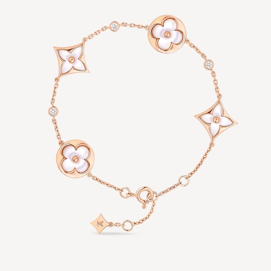 [OAKJURI Jewelry]STAR AND SUN 4 MOTIF WHITE MOP PINK GOLD BRACELET