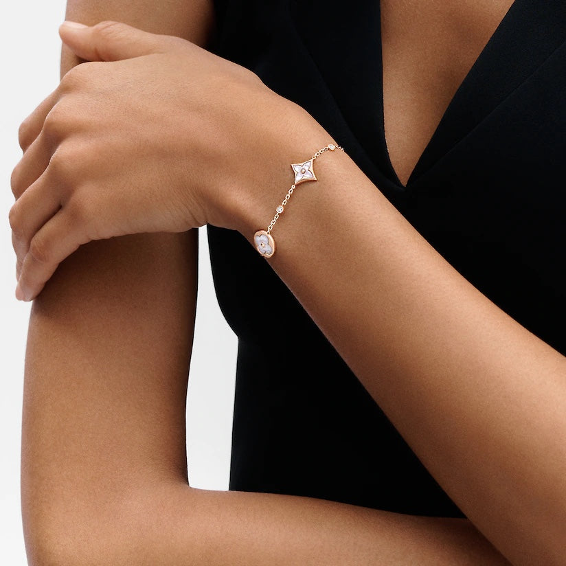 [OAKJURI Jewelry]STAR AND SUN 4 MOTIF WHITE MOP PINK GOLD BRACELET