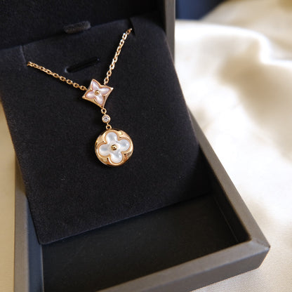 [OAKJURI Jewelry]STAR AND SUN WHITE MOP 2 MOTIF PINK GOLD NECKLACE