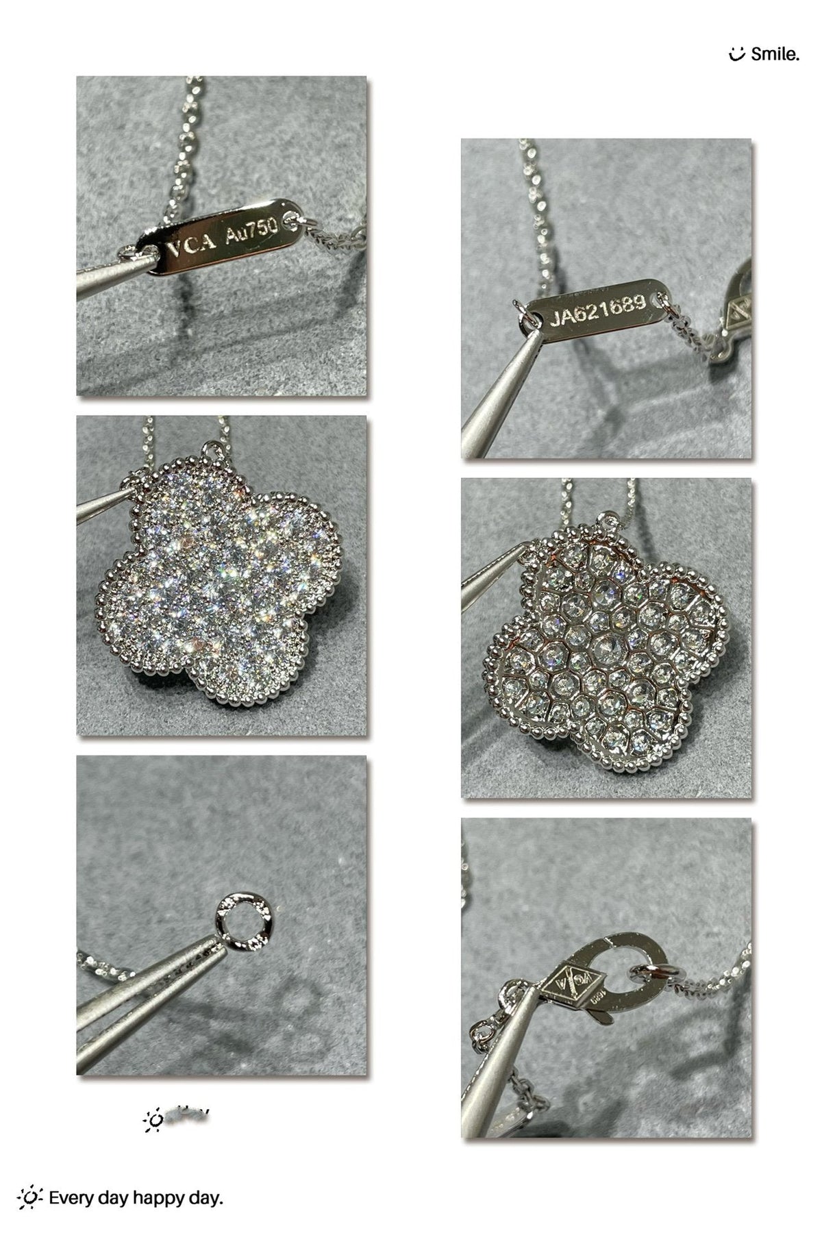 [OAKJURI Jewelry]CLOVER 25MM LARGE PENDANT DIAMOND PAVED SILVER NECKLACE
