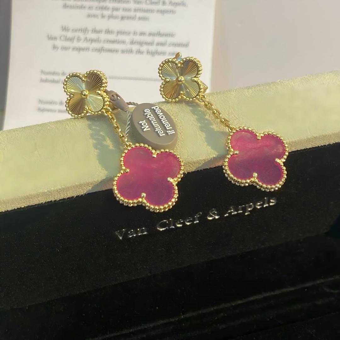 [OAKJURI Jewelry]NEW CLOVER 2 MOTIF PINK ENAMEL EARRINGS