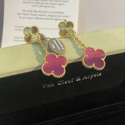 [OAKJURI Jewelry]NEW CLOVER 2 MOTIF PINK ENAMEL EARRINGS