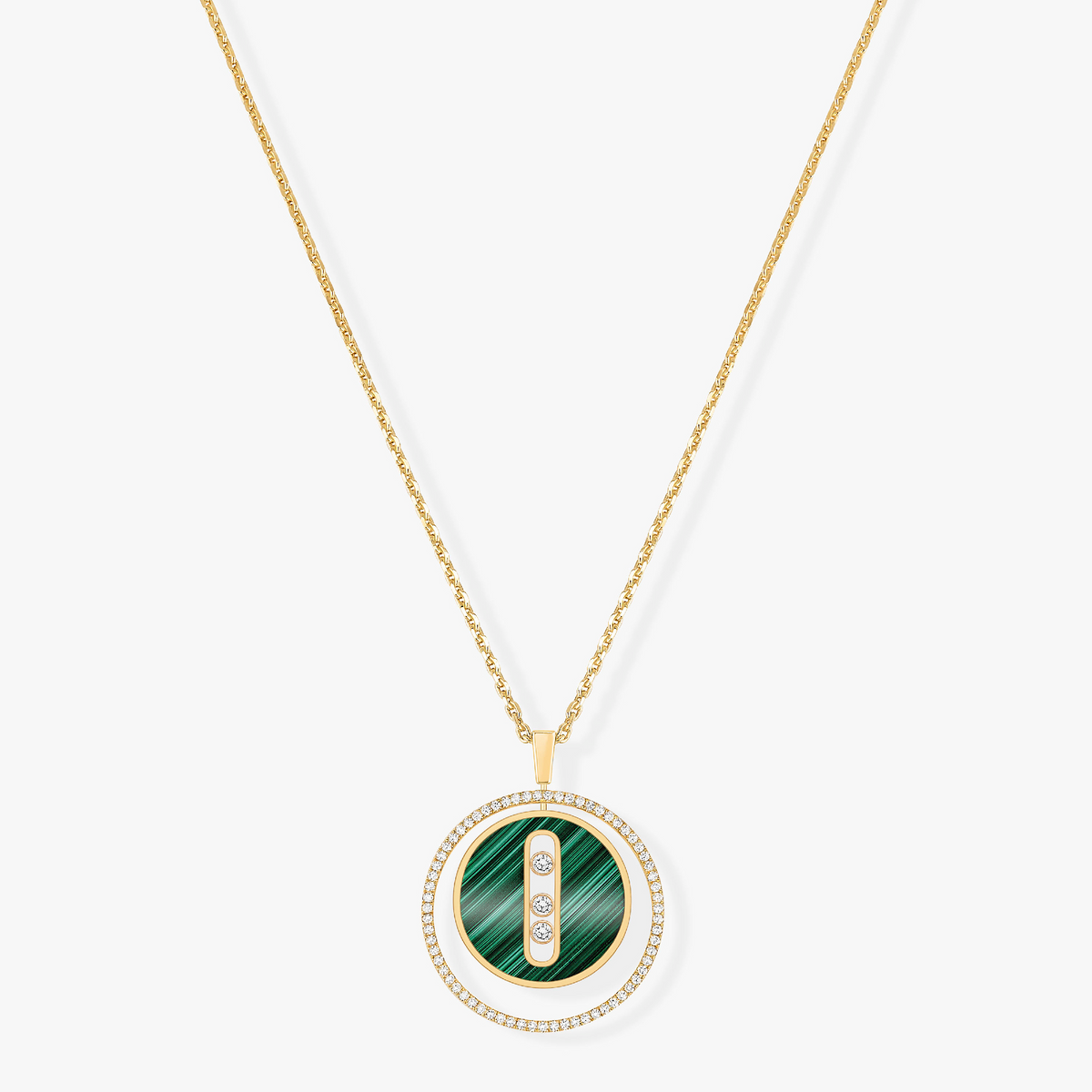 [OAKJURI Jewelry]LUCKY MOVE 3 DIAMOND MALACHITE GOLD DIAMOND NECKLACE