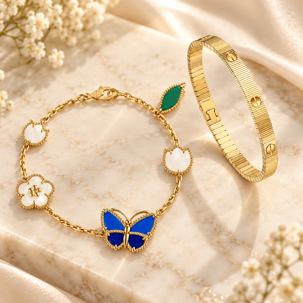 [OAKJURI Jewelry] Lucky Spring Butterfly 5-Motif & LOVE Unlimited Bracelet Stack Set