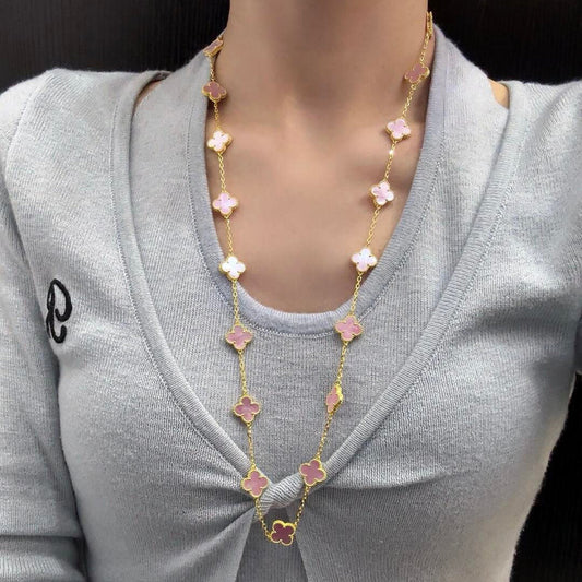 [OAKJURI Jewelry]CLOVER 20 MOTIFS PINK MOP NECKLACE