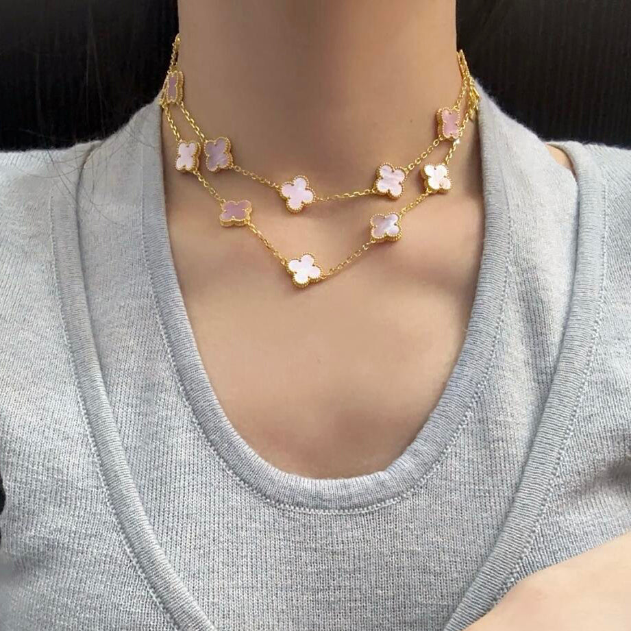 [OAKJURI Jewelry]CLOVER 20 MOTIFS PINK MOP NECKLACE