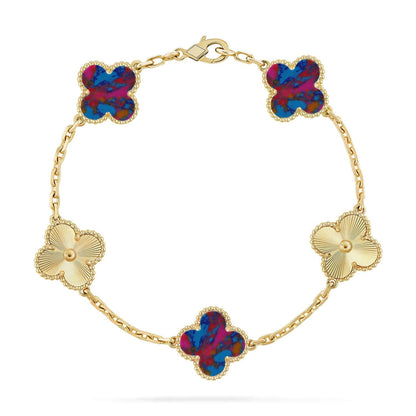 [OAKJURI Jewelry]CLOVER 5 MOTIF COLOR GEMSTONES BRACELET COLLECTION