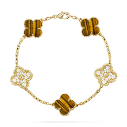 [OAKJURI Jewelry] CLOVER 5 MOTIFS TIGER EYE BRACELET COLLECTION