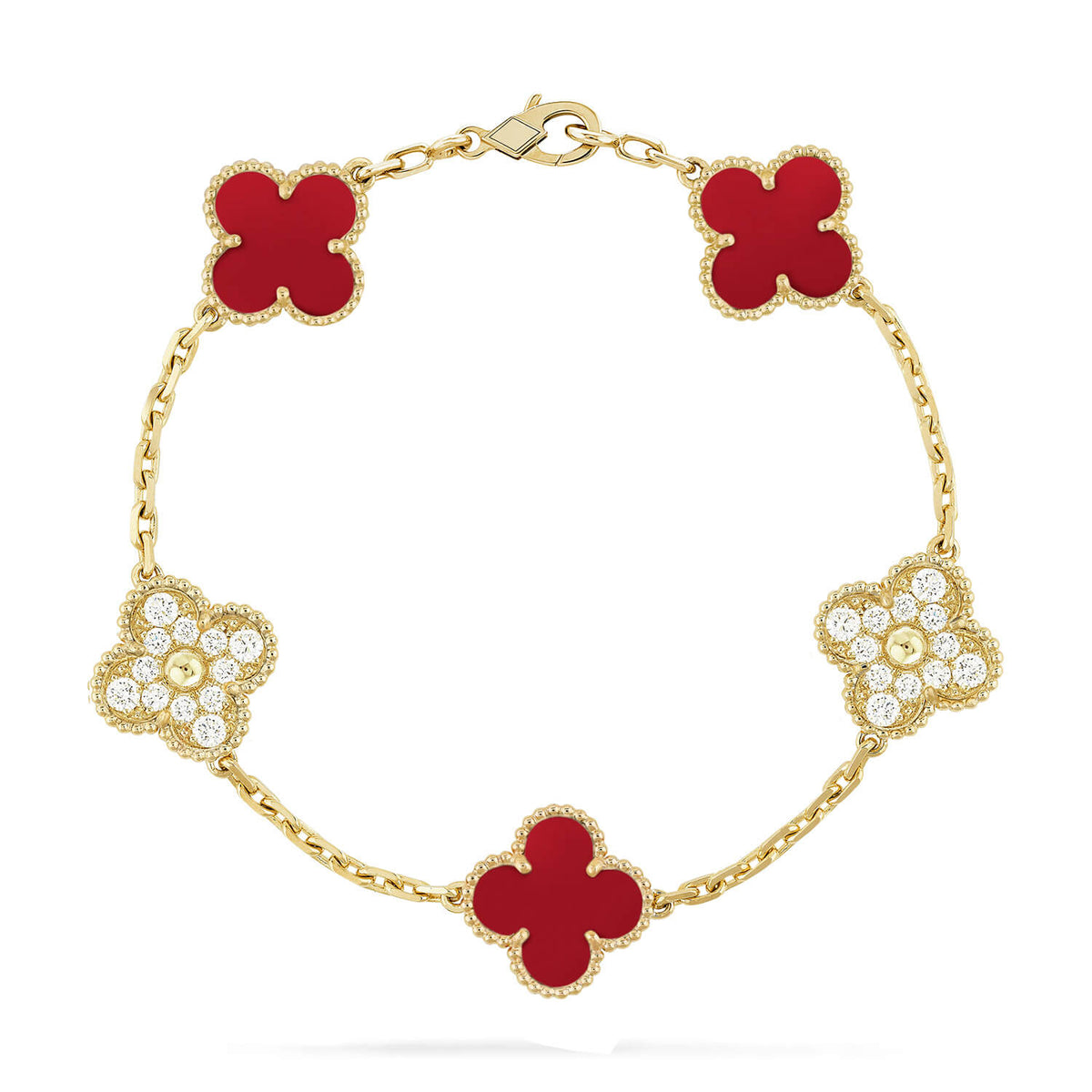 [OAKJURI Jewelry] CLOVER 5 MOTIF RED CORNELIAN BRACELET COLLECTION