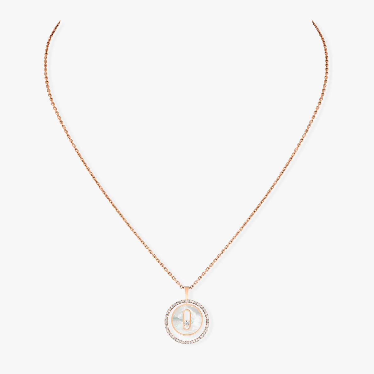 [OAKJURI Jewelry]LUCKY MOVE 1 DIAMOND WHITE MOTHER OF PEARL PINK GOLD DIAMOND NECKLACE