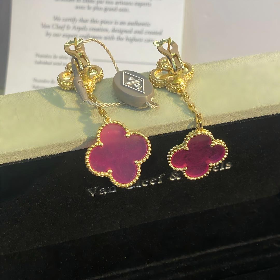 [OAKJURI Jewelry]NEW CLOVER 2 MOTIF PINK ENAMEL EARRINGS