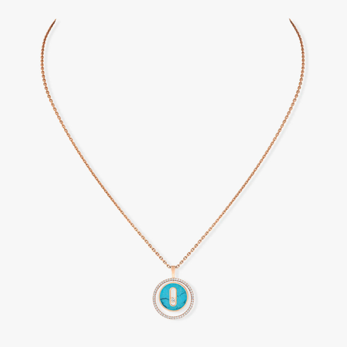 [OAKJURI Jewelry]LUCKY MOVE 1 DIAMOND TURQUOISE PINK GOLD DIAMOND NECKLACE