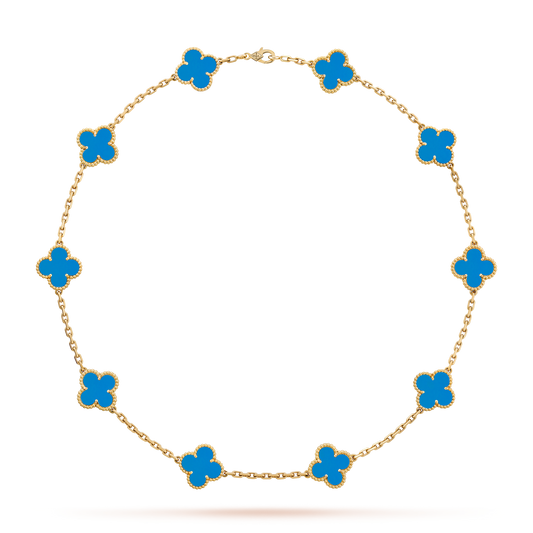 [OAKJURI Jewelry]CLOVER 10 MOTIFS BLUE AGATE NECKLACE