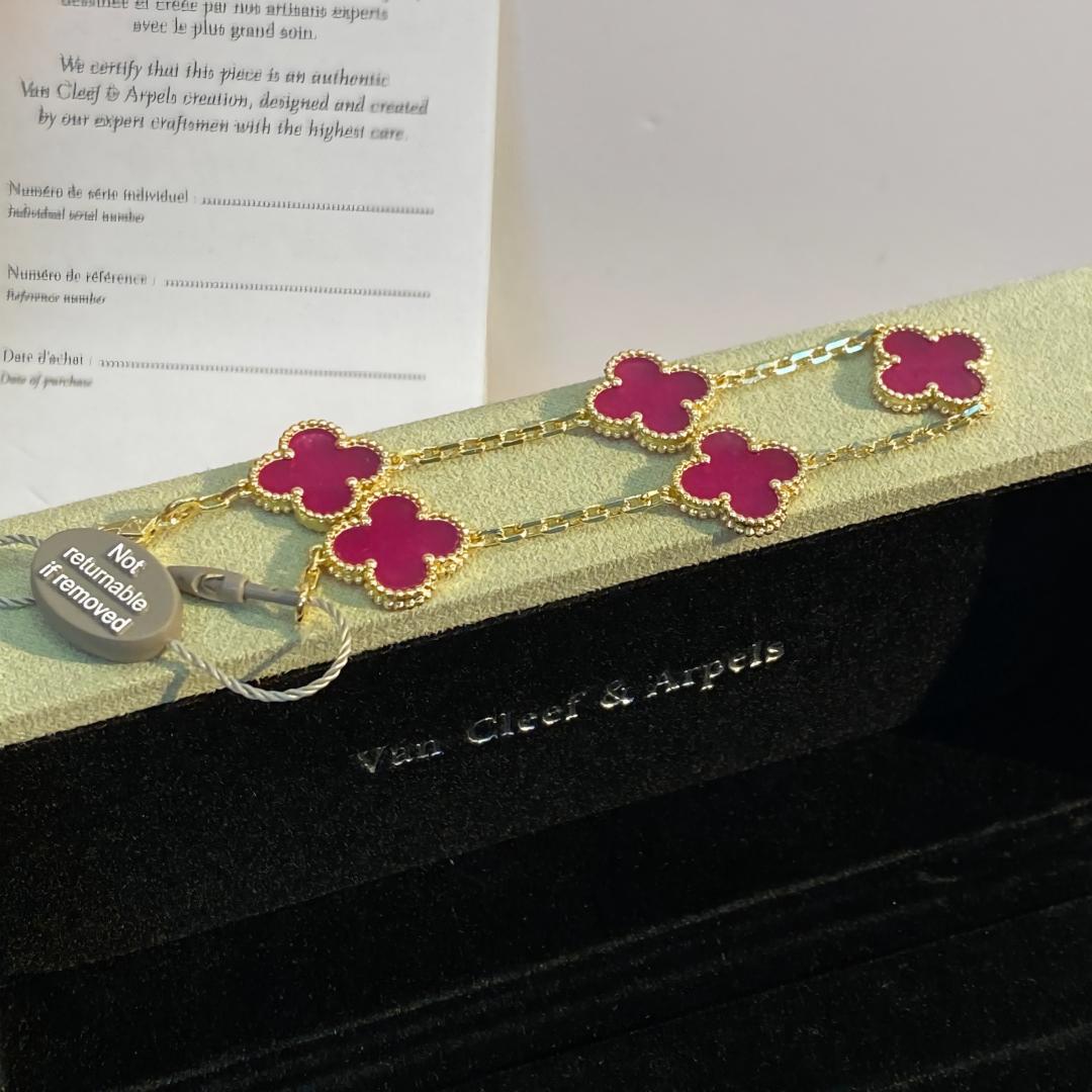 [OAKJURI Jewelry]NEW CLOVER 5 MOTIFS PINK ENAMEL BRACELET