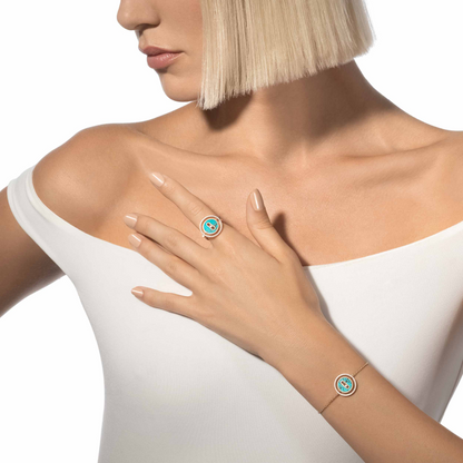 [OAKJURI Jewelry]LUCKY MOVE TURQUOISE PINK GOLD DIAMOND BRACELET