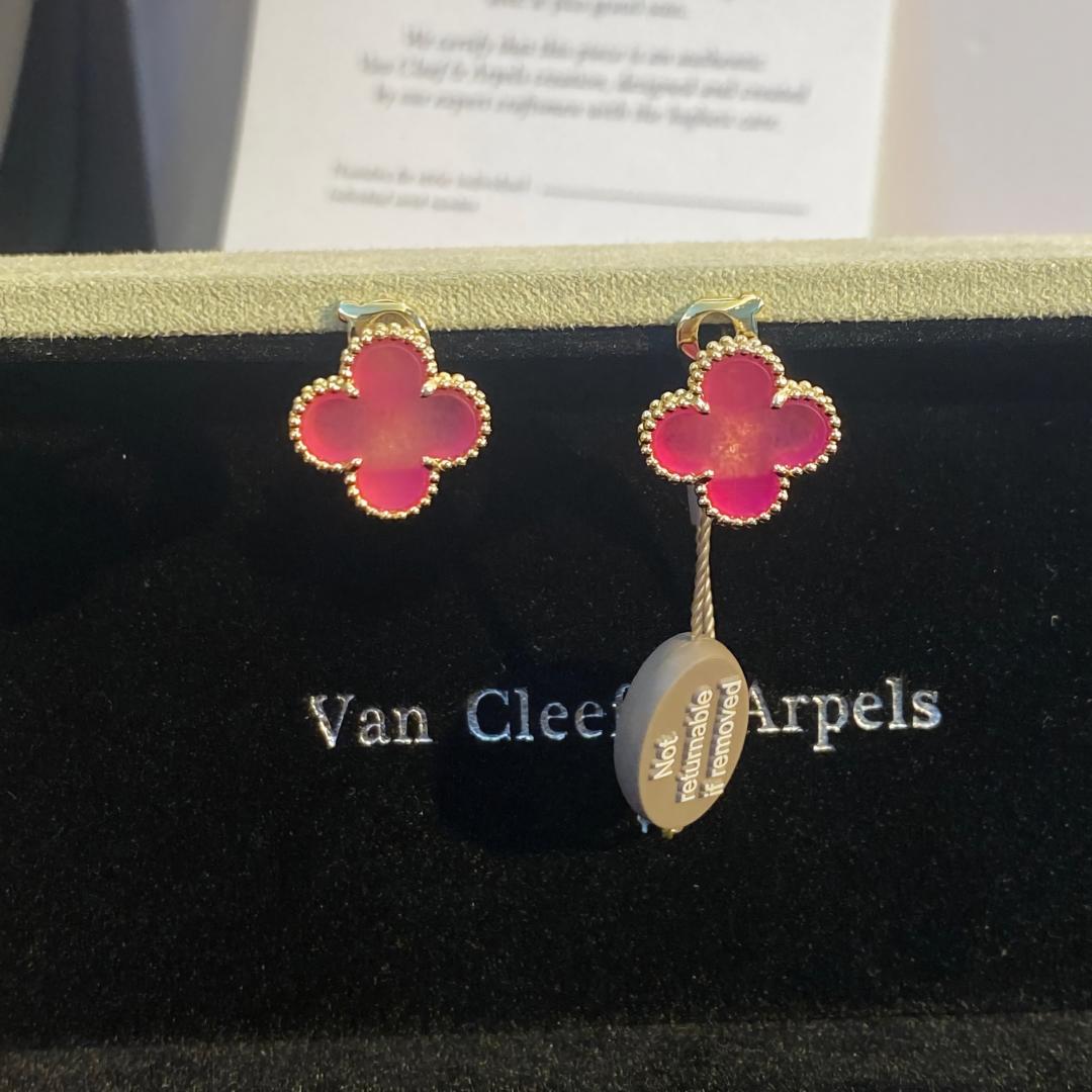 [OAKJURI Jewelry]NEW CLOVER 15MM PINK ENAMEL STUD EARRINGS