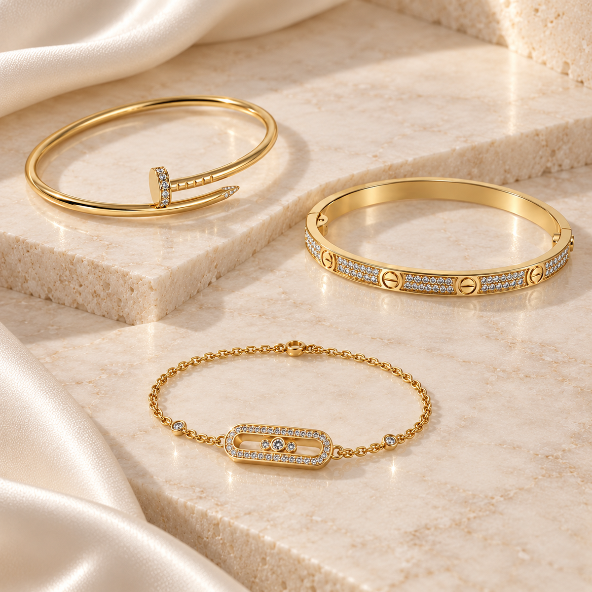 [OAKJURI Jewelry] LOVE & JUSTE Baby Move Diamond Bracelet Stack Set