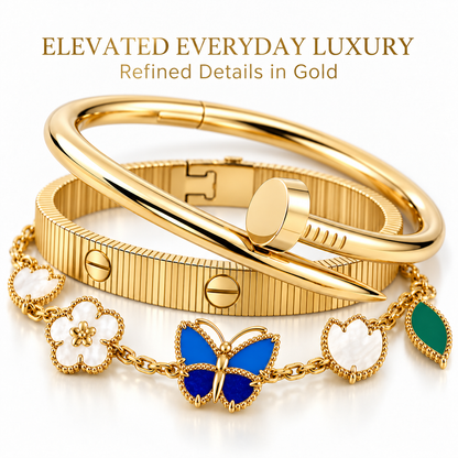[OAKJURI Jewelry]Clover Lucky Spring & Love & Juste Garden 3-Piece  Bracelet Stack Set