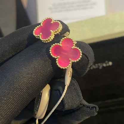 [OAKJURI Jewelry]NEW CLOVER 15MM PINK ENAMEL STUD EARRINGS