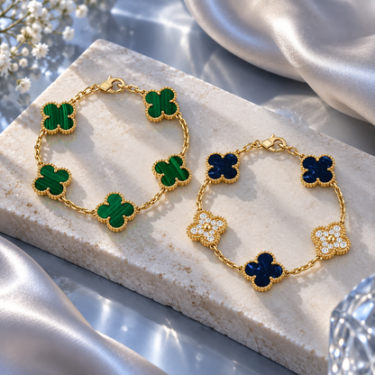[OAKJURI Jewelry]Clover 5-Motif Malachite & Pietersite Bracelet Stack Set