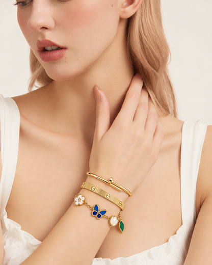 [OAKJURI Jewelry]Clover Lucky Spring & Love & Juste Garden 3-Piece  Bracelet Stack Set