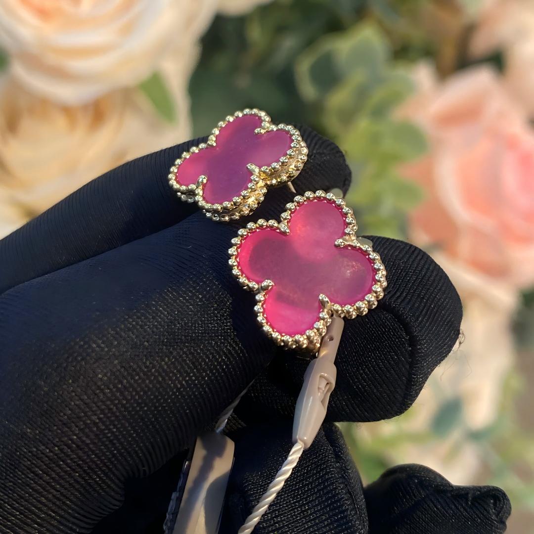 [OAKJURI Jewelry]NEW CLOVER 15MM PINK ENAMEL STUD EARRINGS