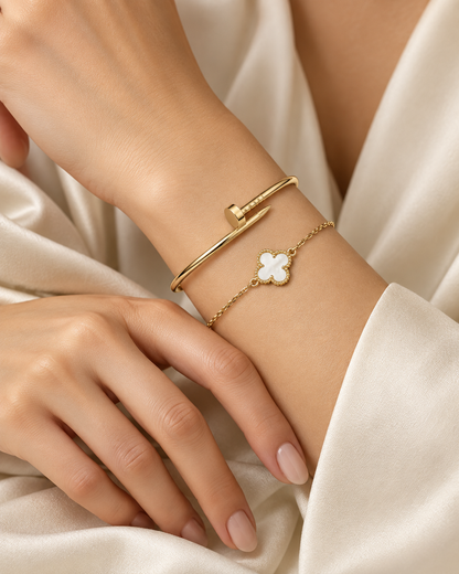 [OAKJURI Jewelry] Clover White Mother-of-Pearl & JUSTE Bracelet Stack Set