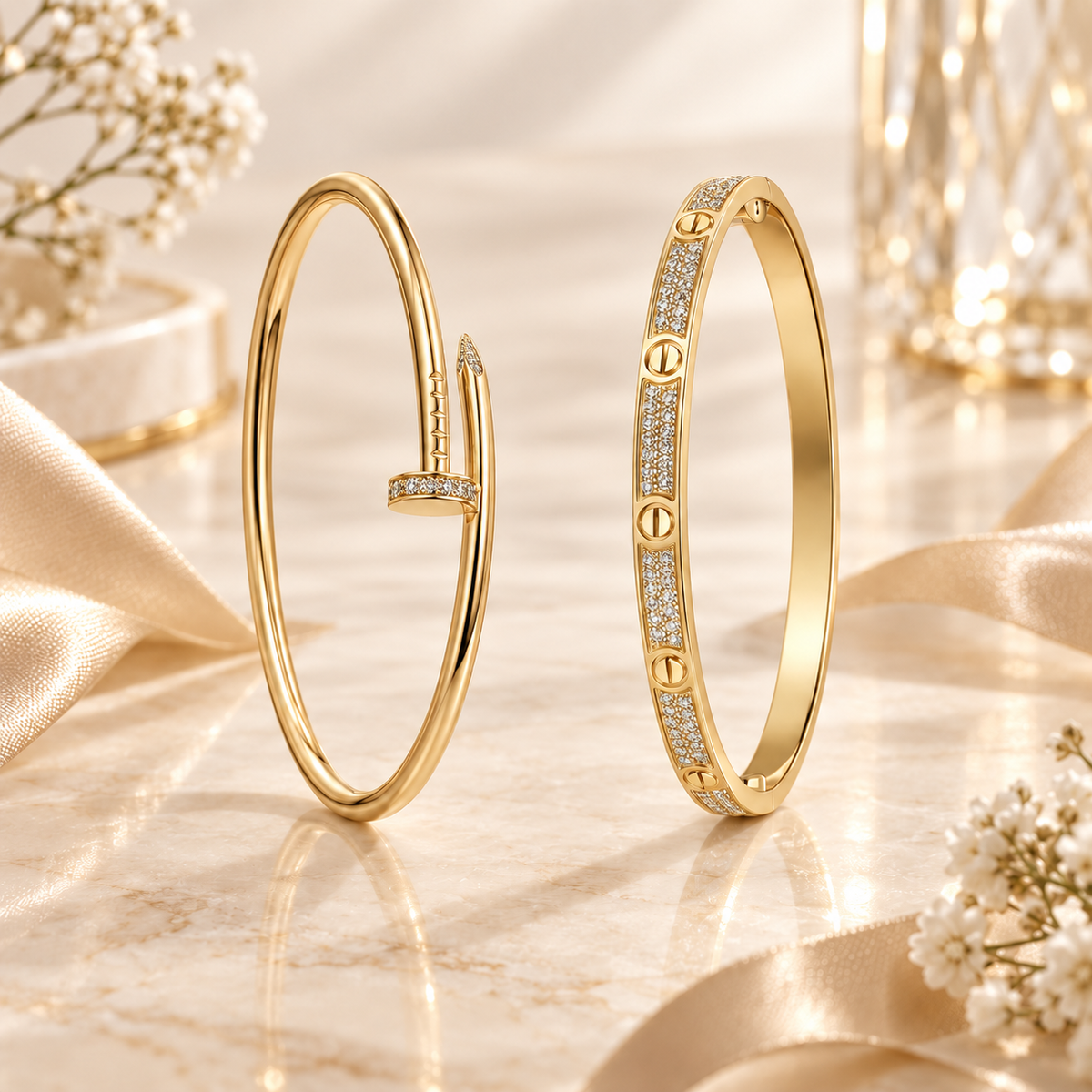 [OAKJURI Jewelry] JUSTE Diamond & LOVE Diamond-Paved Bracelet Stack Set