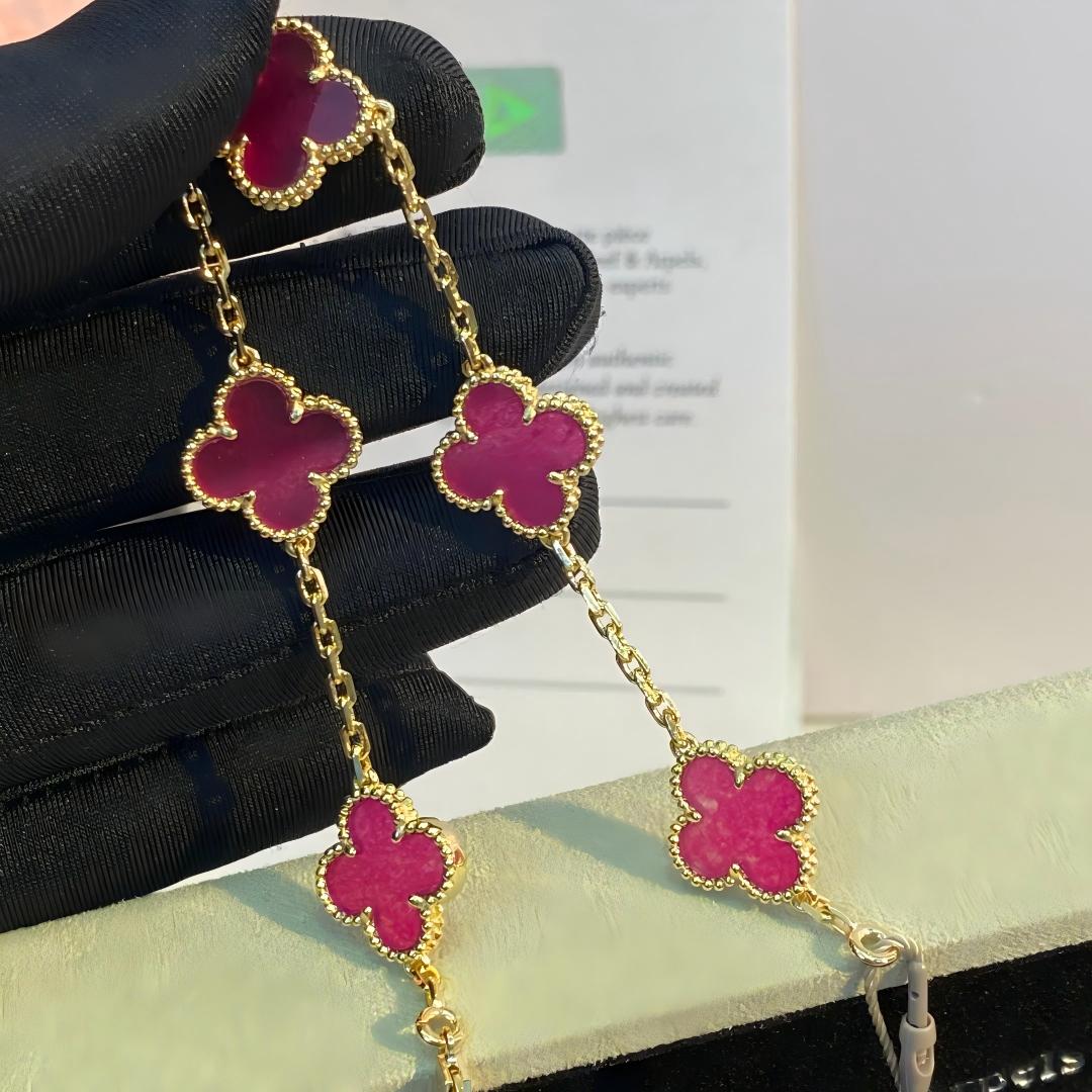 [OAKJURI Jewelry]NEW CLOVER 5 MOTIFS PINK ENAMEL BRACELET