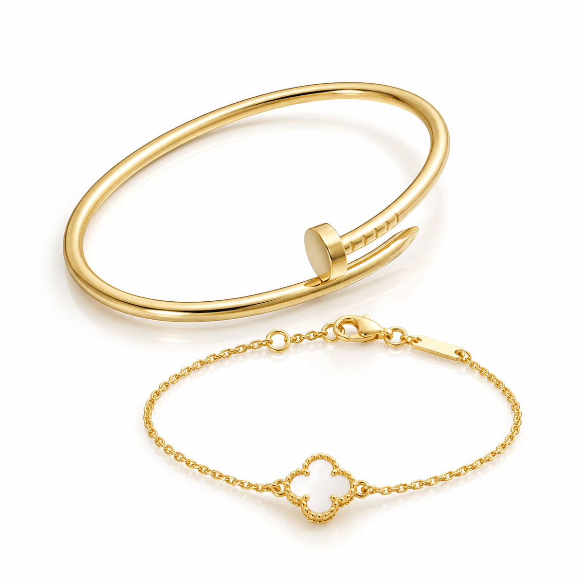 [OAKJURI Jewelry] Clover White Mother-of-Pearl & JUSTE Bracelet Stack Set