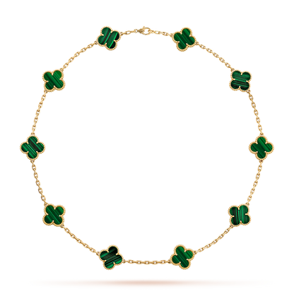 [OAKJURI Jewelry]CLOVER 10 MOTIFS MALACHITE NECKLACE
