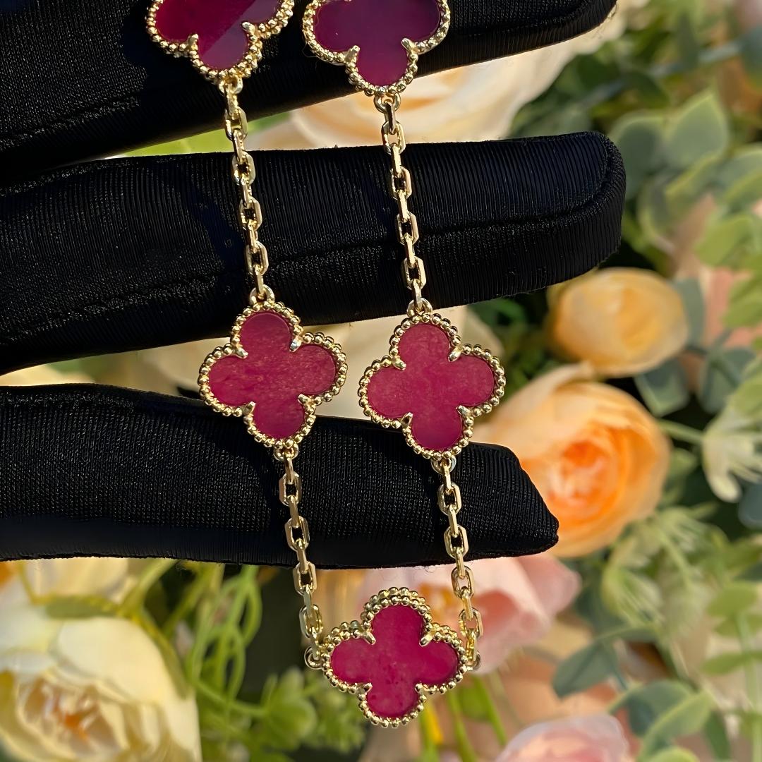 [OAKJURI Jewelry]NEW CLOVER 5 MOTIFS PINK ENAMEL BRACELET
