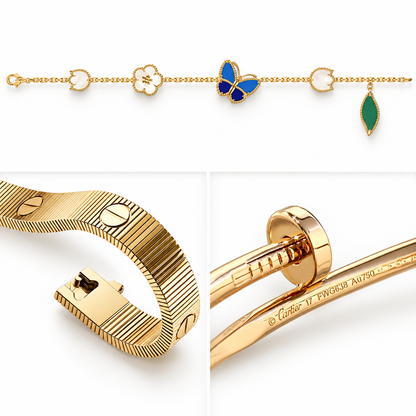 [OAKJURI Jewelry]Clover Lucky Spring & Love & Juste Garden 3-Piece  Bracelet Stack Set