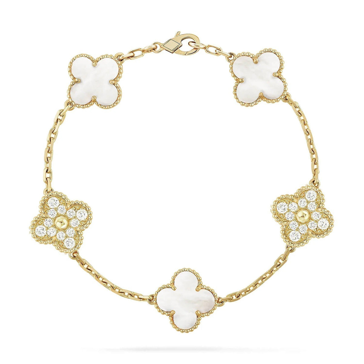 [OAKJURI Jewelry]CLOVER WHITE PEARL MOP 5 MOTIF BRACELET COLLECTION