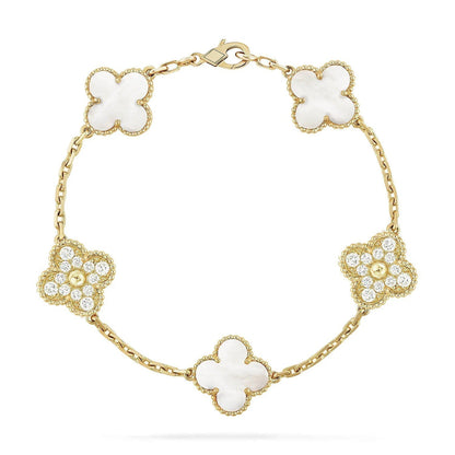 [OAKJURI Jewelry]CLOVER WHITE PEARL MOP 5 MOTIF BRACELET COLLECTION