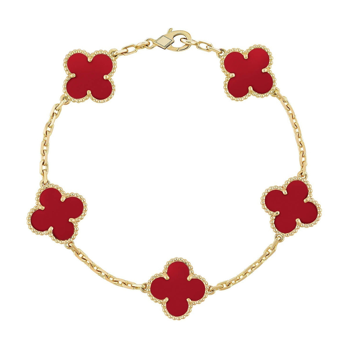 [OAKJURI Jewelry] CLOVER 5 MOTIF RED CORNELIAN BRACELET COLLECTION