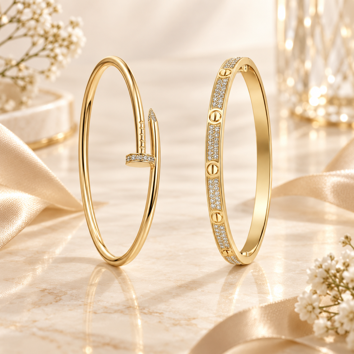 [OAKJURI Jewelry] JUSTE Diamond & LOVE Diamond-Paved Bracelet Stack Set